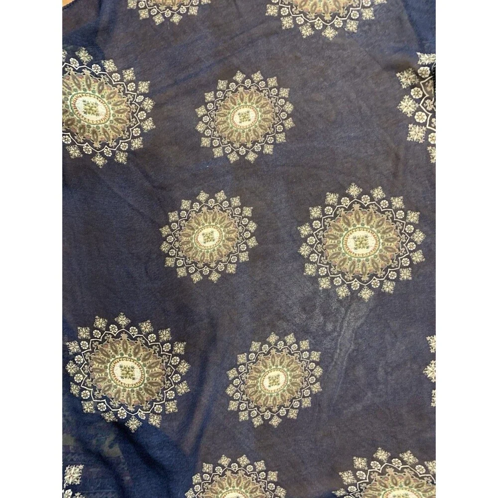 Scarf Vest Long Flowy Sleeveless Navy Print Silky One Size Boho Asymetrical